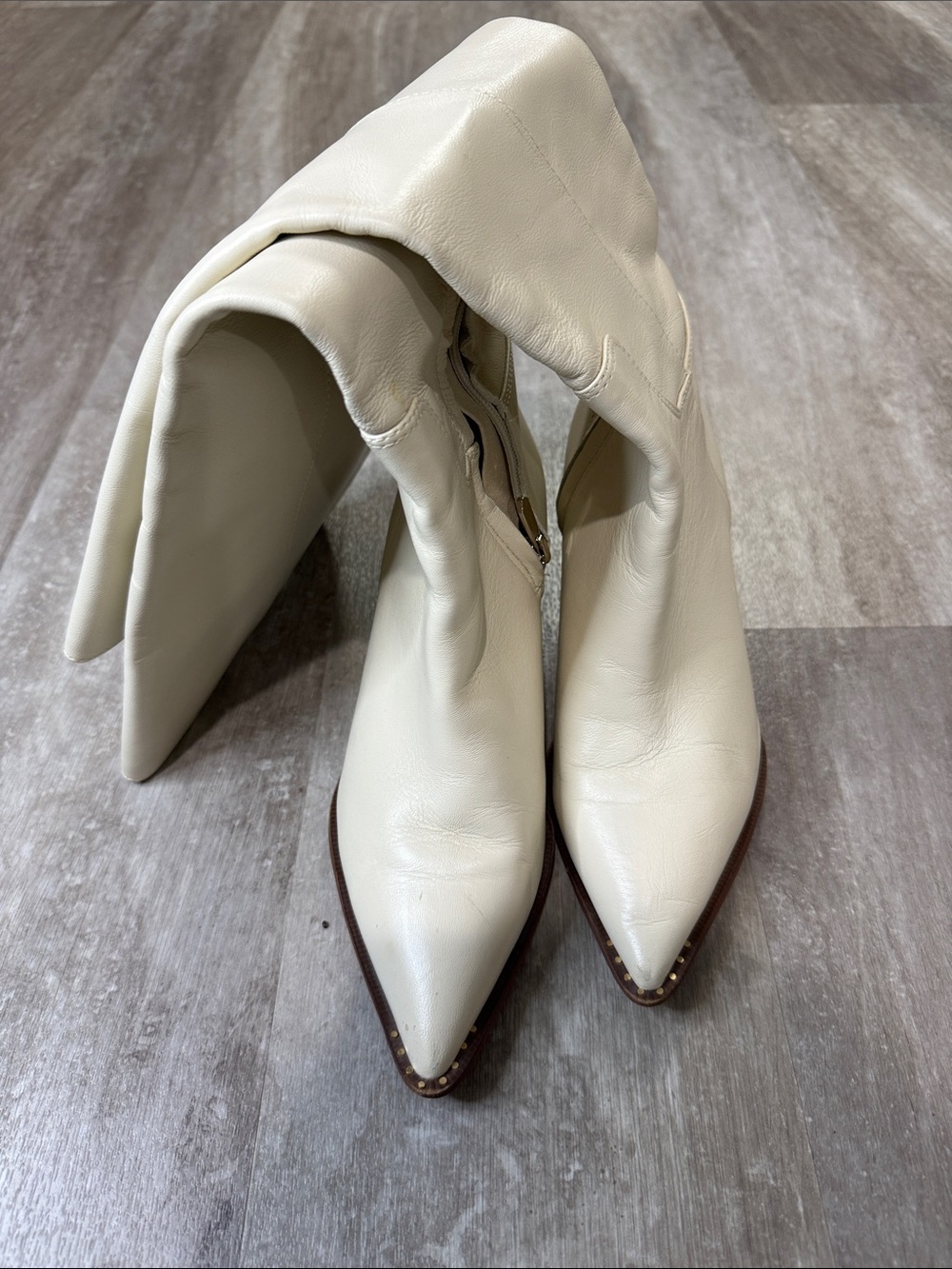 Sam Edelman Over-the-Knee Pointed Toe Cream Leather Boots